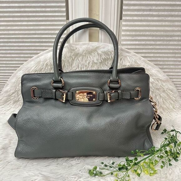 Michael Kors Classic Hamilton‎ Gray Pebbled Leather Shoulder/Hand Satchel Large - Picture 1 of 10